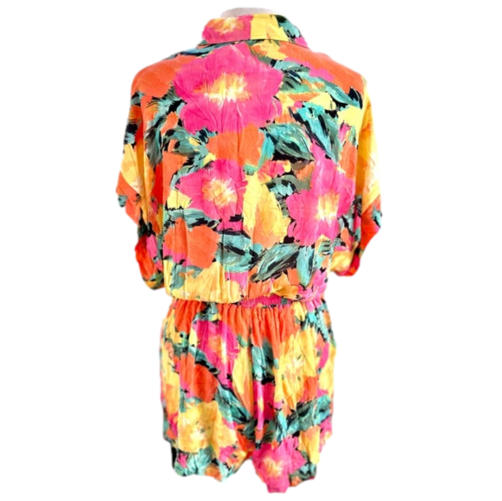Jen’s Pirate Booty Multicolor Pink Orange Yellow Size Small Romper Floral EUC - Picture 2 of 10